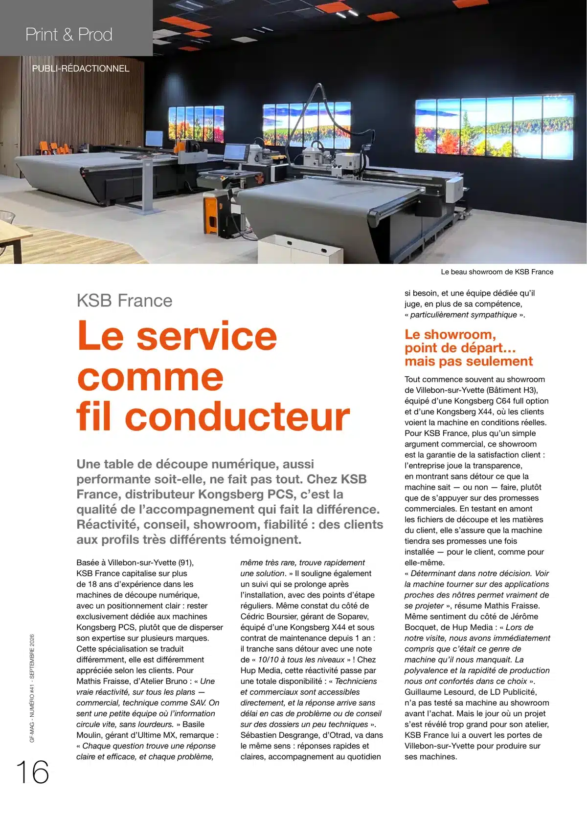 GF Mag n°41, page 16 : « KSB France – Le service comme fil conducteur », publi-rédactionnel avec le showroom de Villebon-sur-Yvette